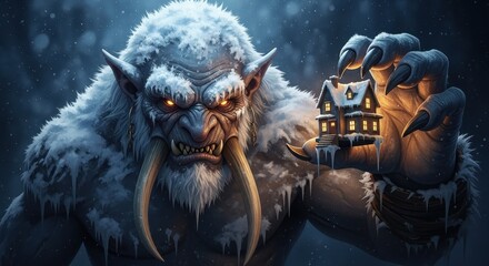 Giant Winter Monster Holding a Miniature House
