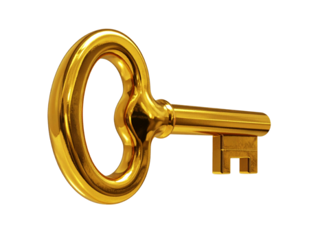 Abstract 3D Golden Key with Liquid Metal Texture and Dynamic Reflections