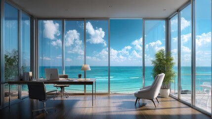 Ocean View Office - Modern Workspace, Coastal Design, Bright