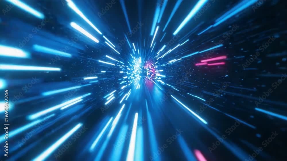 Poster abstract digital light beams in space with vibrant neon colors, creating a dynamic and immersive vis