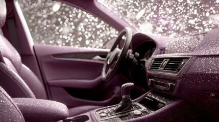 Fototapeta premium Wet Car Interior: Rain, Driving, Automotive, Vehicle