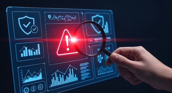 Cybersecurity warning digital interface alert exclamation mark digital technology concept