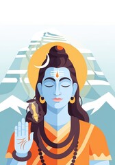 Lord shiva, the hindu deity, depicted with serene expression and traditional iconography against a mountain backdrop