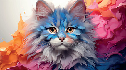 Cartoon kitten 3d illustration for children. Cute cat print for clothing, stationery, books, goods. 3D toy kitten banner, background. Cartoon character 3d cat. Generative AI.