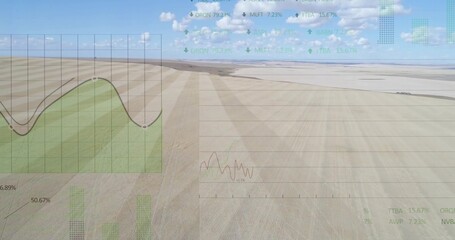 Showing green overlay on fields with area graph, tickers and trend lines, copy space
