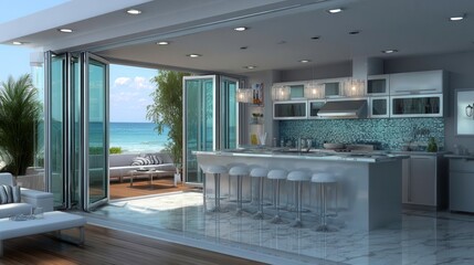 Modern Kitchen Design, Ocean View, Coastal Home, Open Plan