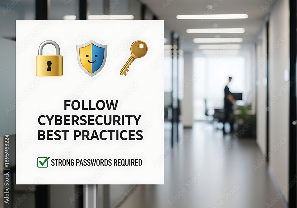Poster cybersecurity best practices signage promoting data protection and digital security measures