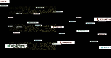 Floating digital tags with pixel clusters drifting in digital space, displaying ID tags and icons