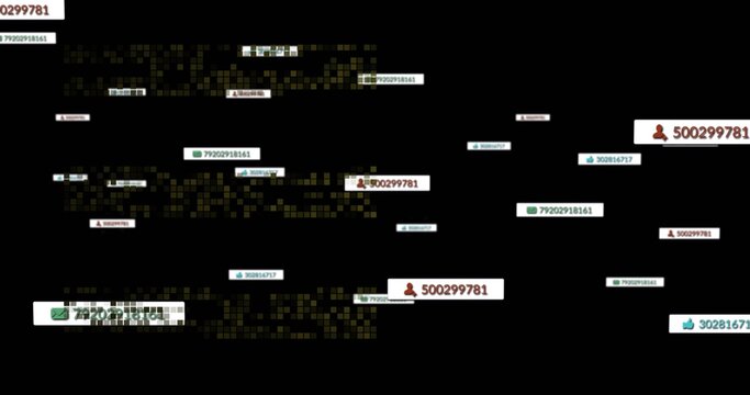 Floating digital tags with pixel clusters drifting in digital space, displaying ID tags and icons - Powered by Adobe