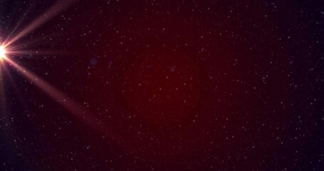 Sending rays glowing star with lens flare illuminating outer space with distant stars, copy space