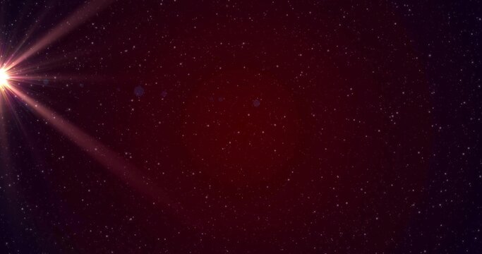 Naklejki Sending rays glowing star with lens flare illuminating outer space with distant stars, copy space