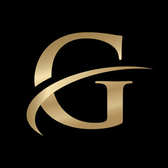 Golden Swooshing letter G Logo with Swoosh Graphic
