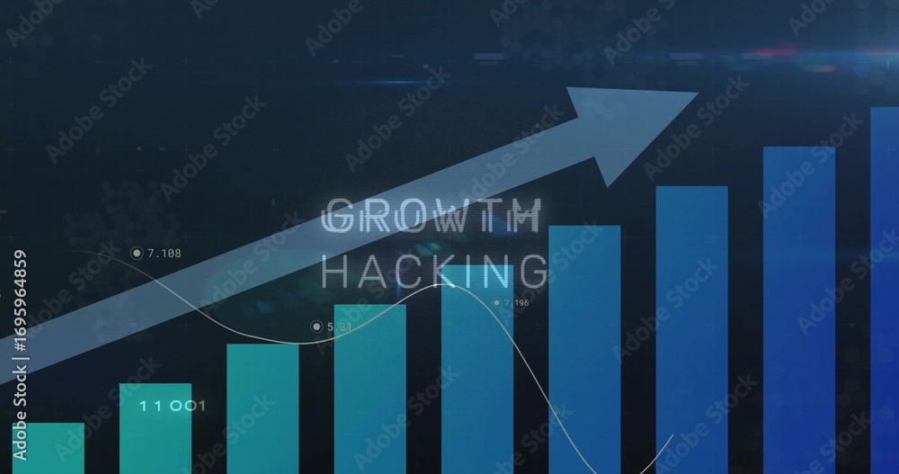 Aufkleber displaying gradient bars with upward arrow on blue interface, showing markers and growth hacking