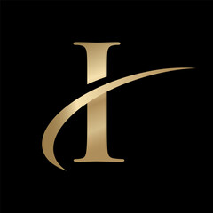 Golden Swooshing letter I  Logo with Swoosh Graphic