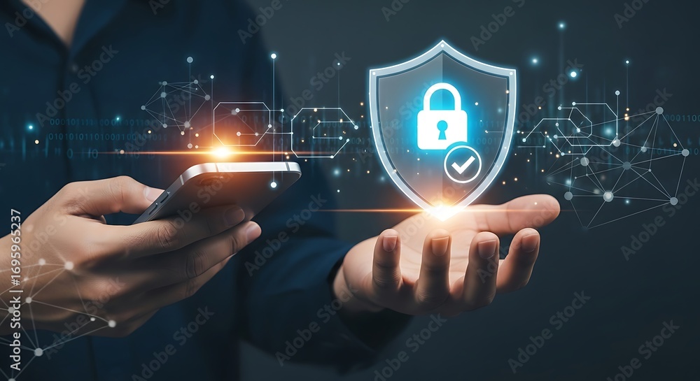 Poster digital security concept unlock protection data shield network technology protection secure access