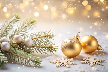 Elegant Christmas Decorations with Gold Ornaments and Snowflakes