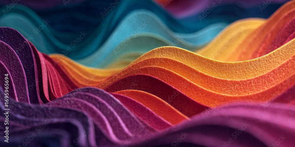Poster Colorful Abstract Waves of Paper Layering in Vibrant Tones Creating Dynamic and Eye-Catching Visual Effects