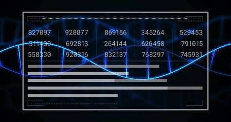 Displaying interface showing code grid, progress bars and labels at console with glowing blue helix