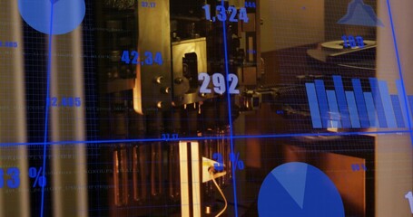Displaying central mechanical processing unit showing performance metrics in lab with data overlays