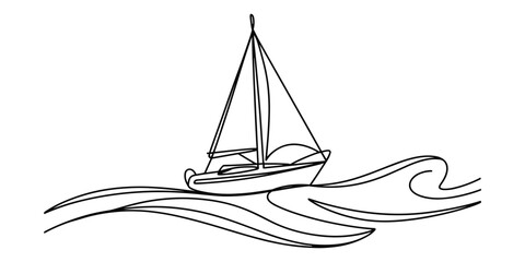 Sailboat on Waves Vector Illustration for Nautical Theme and Maritime Design