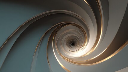 Fototapeta premium A captivating spiral tunnel with metallic grey and gold walls, creating a sense of depth and mystery, inviting viewers to explore the unknown