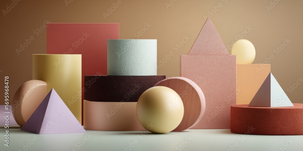 Poster abstract geometric shapes in soft pastel colors on textured background for modern design and creativ