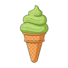 Vector illustration of delicious and scrumptious matcha ice cream on corn