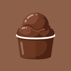 A chocolate ice cream vector illustration of a fancy, delicious, brown dessert with a cherry on top