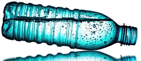 Teal plastic water bottle angled on white background