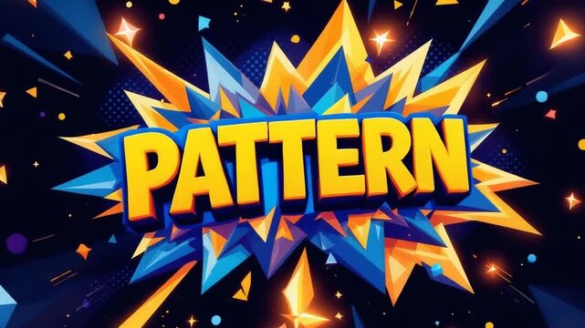 Dynamic explosion of vibrant colors and sharp geometric shapes bursts forth behind the bold word PATTERN, creating an energetic and eye-catching visual for dynamic presentations.