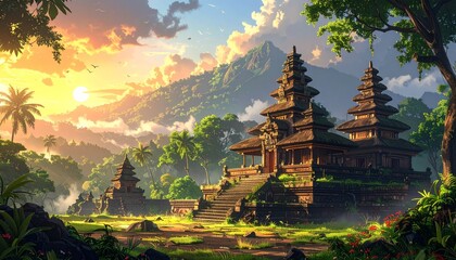majestic balinese temple sunset tropical landscape