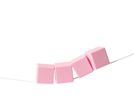 Floating Pink Cubes on Thin Thread – Contemporary Minimalist Art Composition