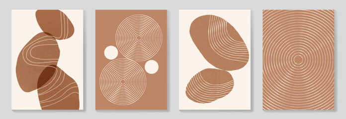 Abstract wall art vector set. Natural and organic shape with brown watercolor texture in earth tone colors. Illustration design for Eco packaging, interior, cover, wall art, wallpaper.
