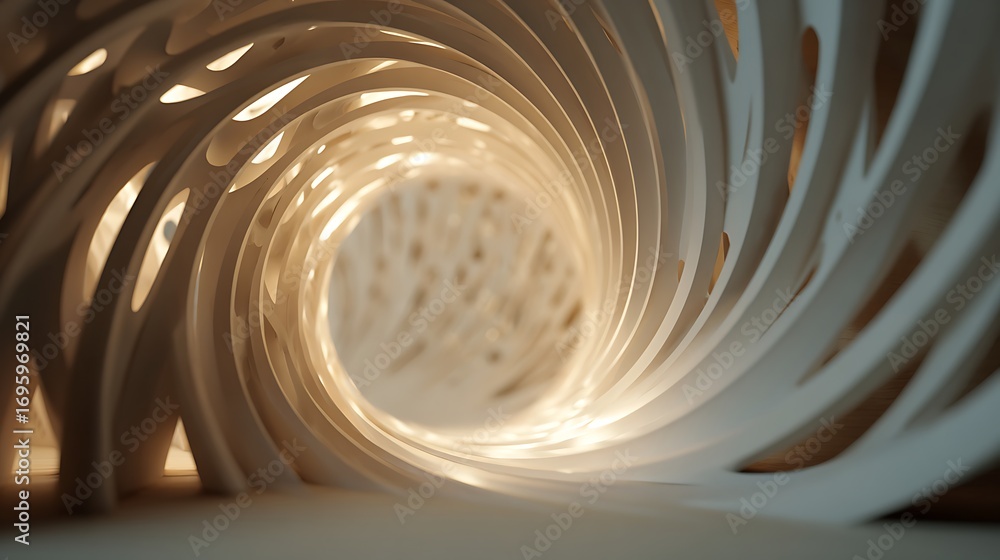 Poster abstract white tunnel with light at the end, creating a sense of depth and mystery, ideal for futuri