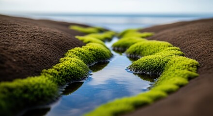 Lush Green Moss and Stream: Scenic Natural Landscape