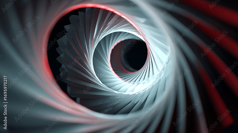 Poster a mesmerizing spiral tunnel with red and white light, creating a sense of depth and movement, inviti