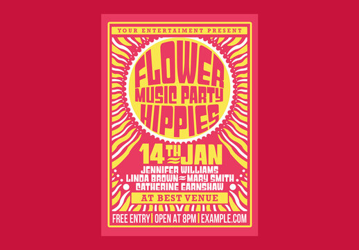 Hippies Music Party Flyer Poster