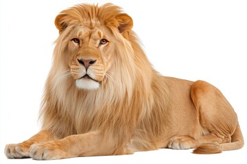 Obraz premium Golden lion, resting pose, against white