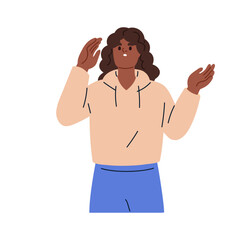 Shocked woman staring in fear. Surprised scared stunned female character afraid, looking with anxiety. Frightened terrified emotion, reaction. Flat vector illustration isolated on white background