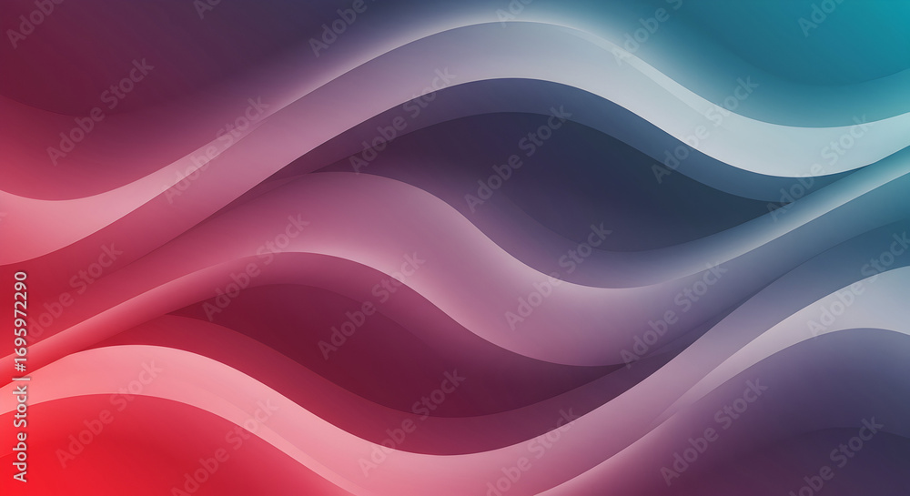 Fototapete abstract background with flowing waves and gradient colors, transitioning from vibrant red to cool t