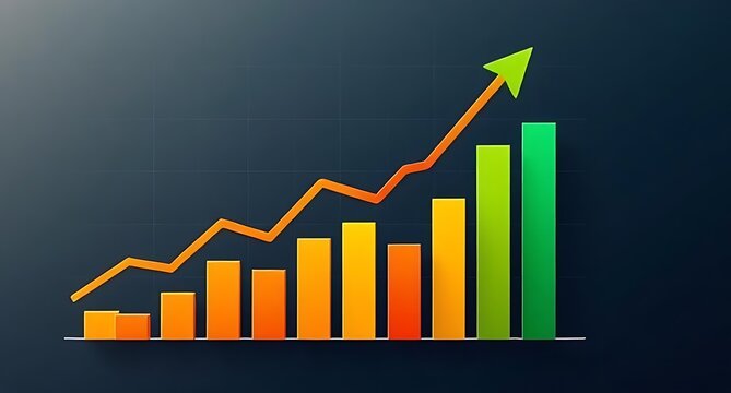 Vibrant 3d Bar Chart with Ascending Line Graph Symbolizing Business Growth - Powered by Adobe