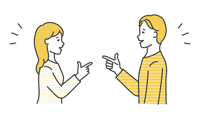 横向きで指差しする男女の横顔イラスト素材