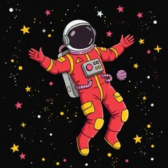 Colorful Cartoon Astronaut in Space