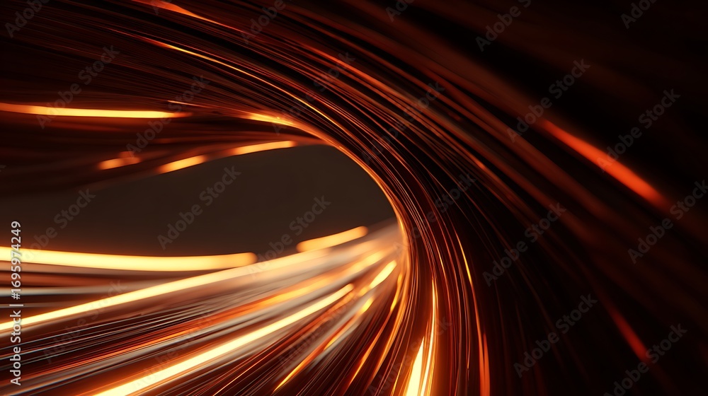 Poster abstract orange tunnel with glowing lines, creating a sense of speed and movement, perfect for futur