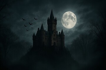 Eerie Castle Under the Moonlight on a Spooky Night