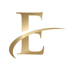 Golden Swooshing letter E Logo with Swoosh Graphic