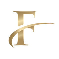 Golden Swooshing letter F Logo with Swoosh Graphic