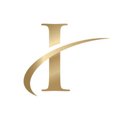 Golden Swooshing letter I Logo with Swoosh Graphic