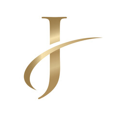 Golden Swooshing letter J Logo with Swoosh Graphic