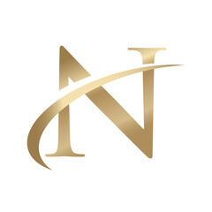 Golden Swooshing letter N Logo with Swoosh Graphic